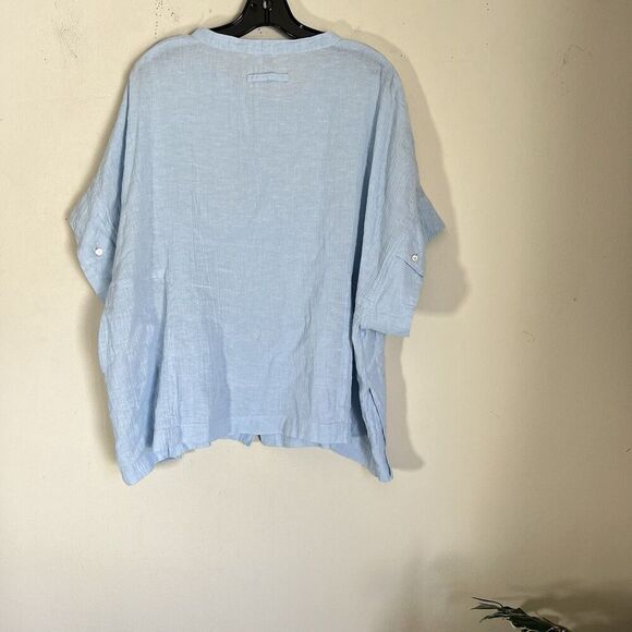Poetry Linen Top Blouse Shirt Baby Blue Mother Pearl Button US 18 UK 22 New - Picture 3 of 11